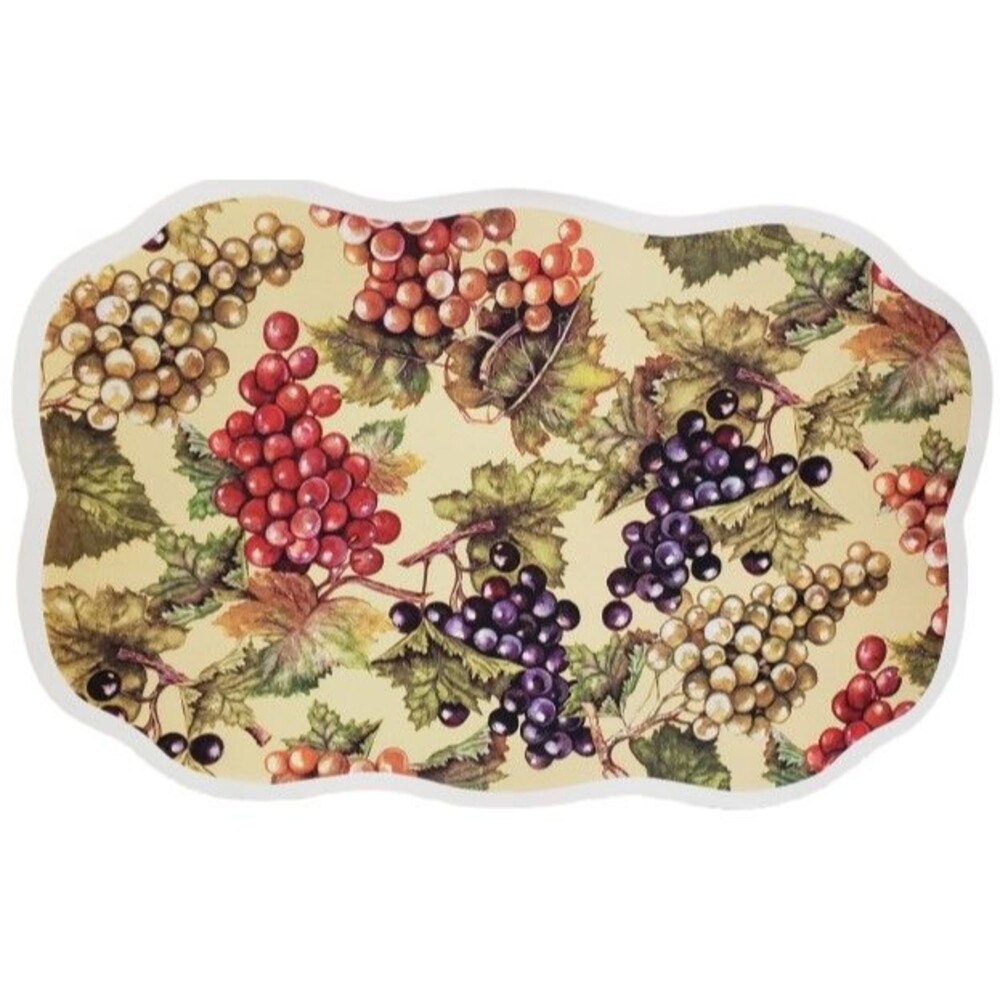 Set of 4 Same Kitchen Vinyl Non Clear Placemats (18"x12") GRAPES ON BEIGE #2, BH